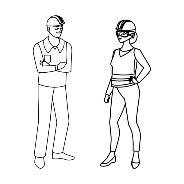 Pareja de constructores constructores trabajadores personajes — Vector de stock