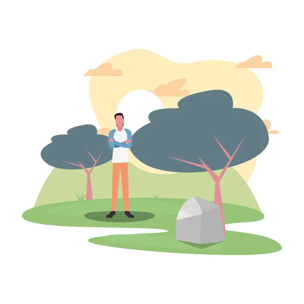 Hombre personaje en el parque al aire libre — Vector de stock