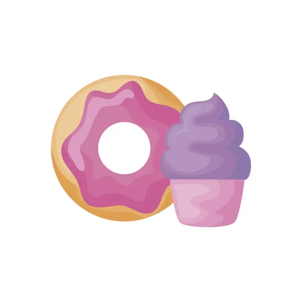 Heerlijke zoete cupcake met donut — Stockvector