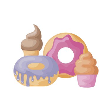 dondurma ve cupcake ile lezzetli çörekler seti