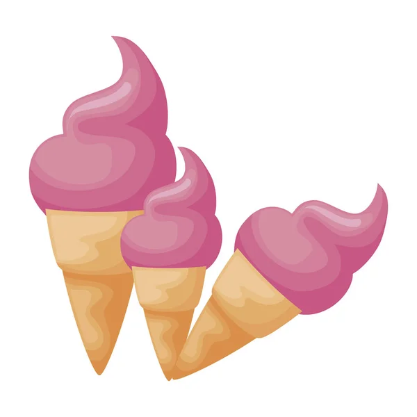 Conjunto de deliciosos helados en cono — Vector de stock