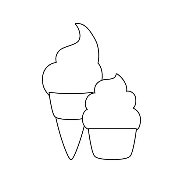 Мороженое в конусе со сладким кексом — стоковый вектор