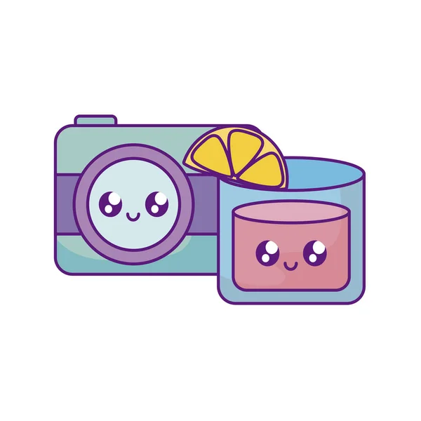 Appareil photo avec cocktail kawaii — Image vectorielle