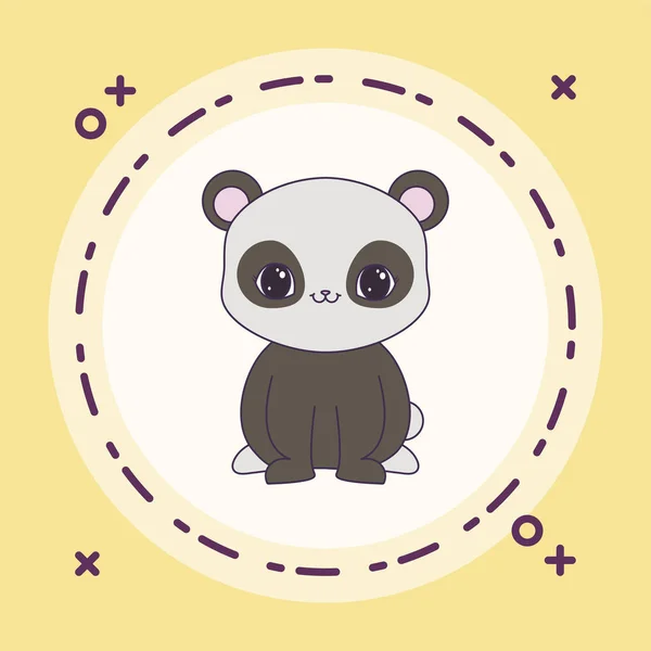 Urso panda animal no quadro circular — Vetor de Stock