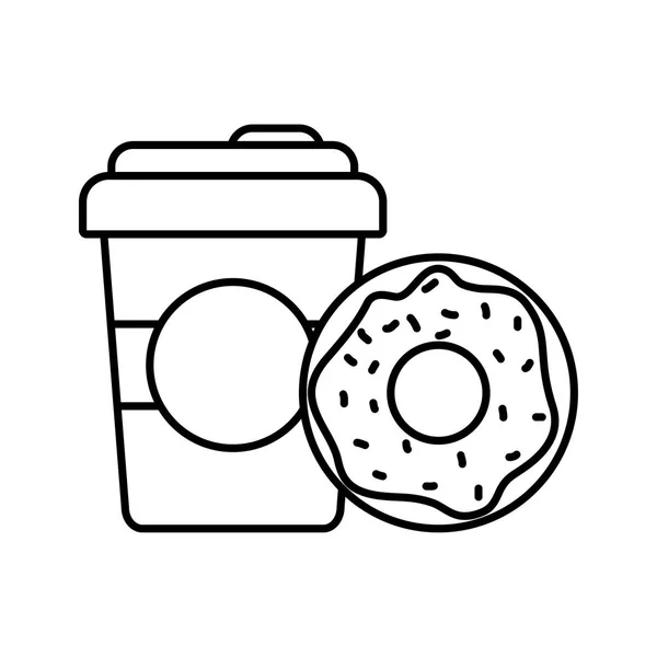 Délicieux beignet avec bouteille de café — Image vectorielle