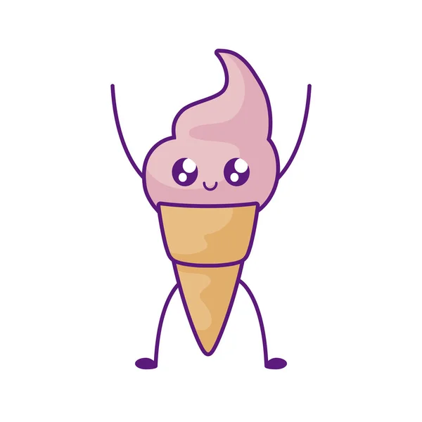 Delicioso sorvete em cone kawaii — Vetor de Stock