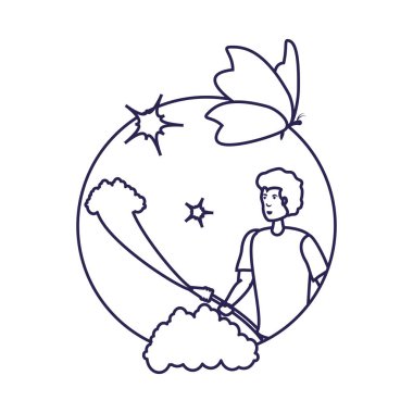 İzole adam karikatür ve temizlik tasarımı