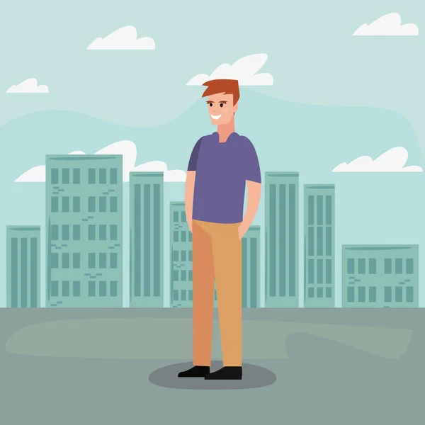 Muž avatar portrét město pozadí — Stockový vektor