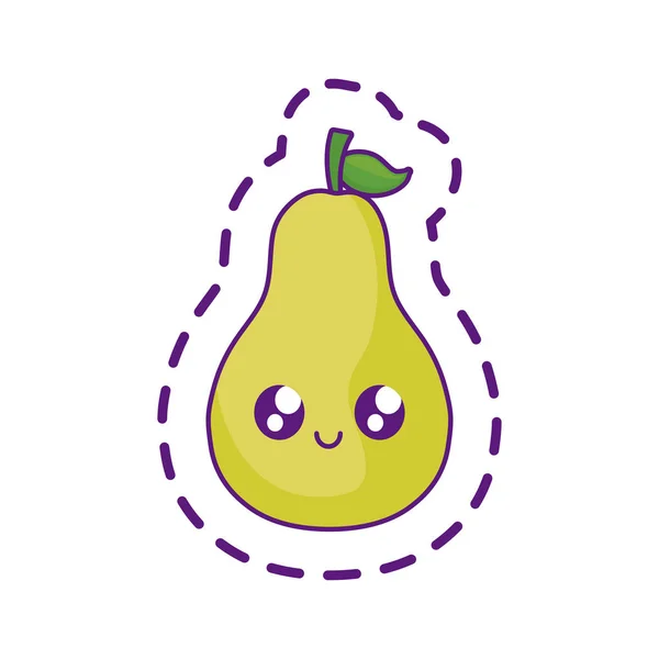 Patch de délicieuse poire fruit kawaii caractère — Image vectorielle