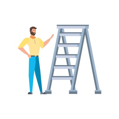 İzole avatar adam ve merdiven tasarımı