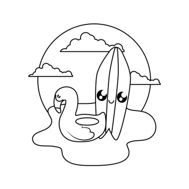 denizde flaman float kawaii ile sörf tahtası