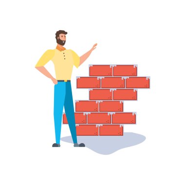 İzole avatar adam ve tuğla tasarımı