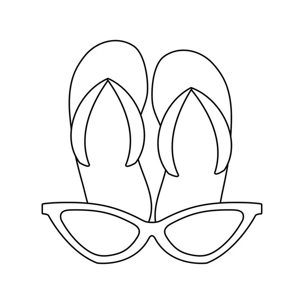 Flip flops dengan kacamata hitam ikon terisolasi - Stok Vektor