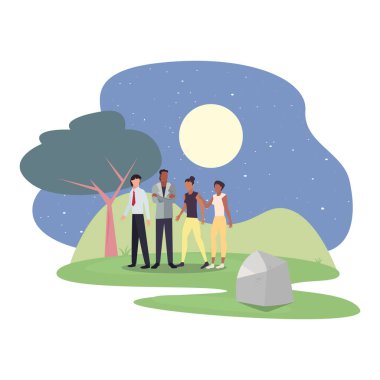 park gece ay yıldız insanlar grubu