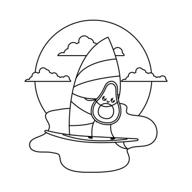 deniz kawaii tarzında yelkenli ile avokado