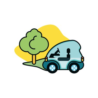 İzole eko araba ve ağaç tasarımı