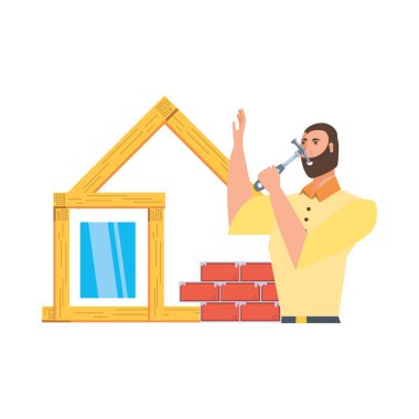 İzole avatar adam ve ev tasarımı