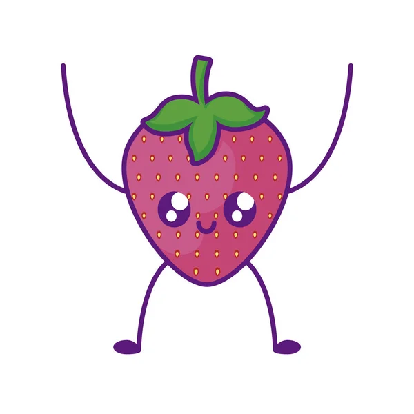 美味的草莓水果卡瓦伊性格 — 图库矢量图片