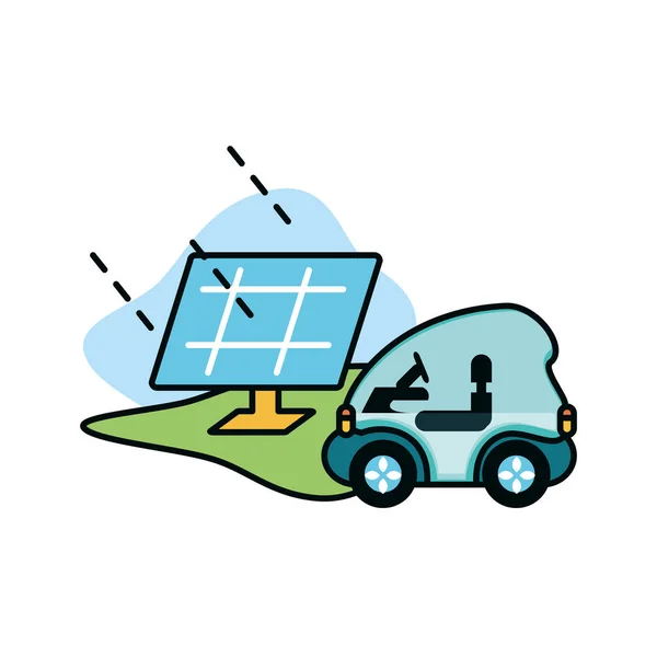 Projeto isolado do carro eco e do painel solar — Vetor de Stock