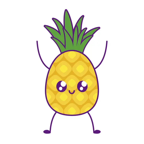 Délicieux ananas fruit kawaii caractère — Image vectorielle