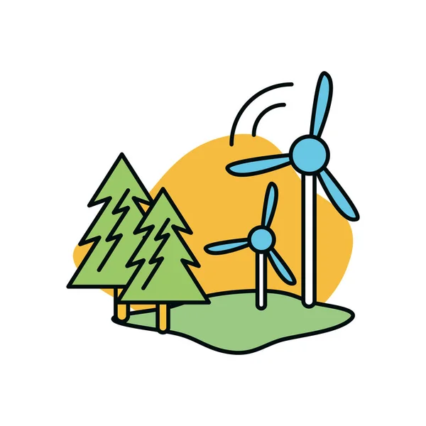 Moinho de vento e design de sustentabilidade — Vetor de Stock