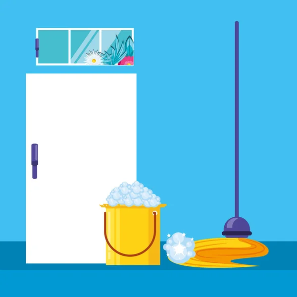 Herramientas de limpieza en el hogar interior — Vector de stock
