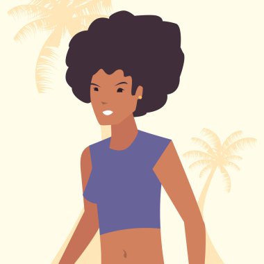 afro amerikan kadın portre simgesi vektör ilustration