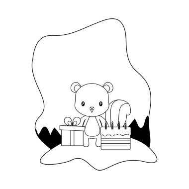 doğum günü ve hediye kutusu pasta ile sevimli sincap