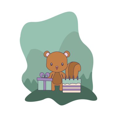 doğum günü ve hediye kutusu pasta ile sevimli sincap