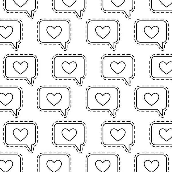 Pattern with patches of speech bubbles and hearts — Stock Vector