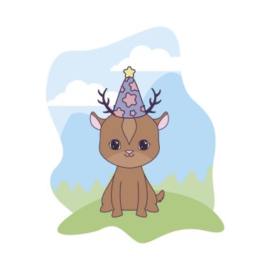 manzara şapka parti ile sevimli reindeer