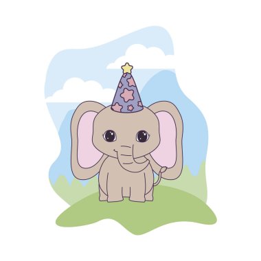 manzara şapka parti ile sevimli fil hayvan