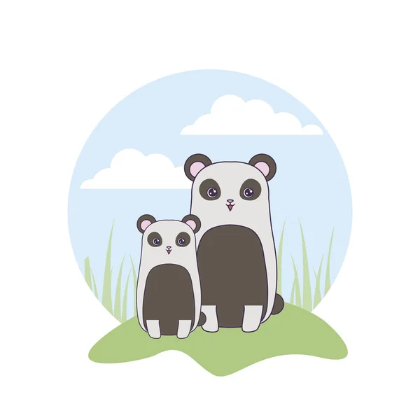 Panda poartă animale în peisaj — Vector de stoc