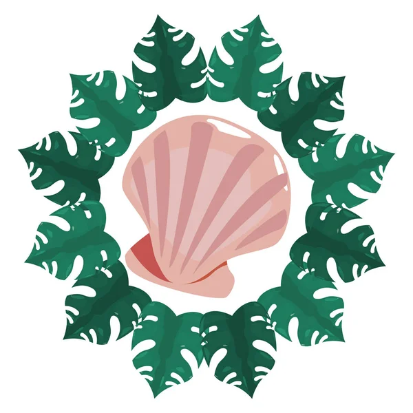 Seashell Wildlife frame tropische bladeren zomer — Stockvector