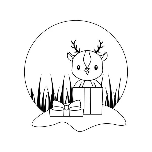 Cute reindeer animal in gift box — Stock Vector