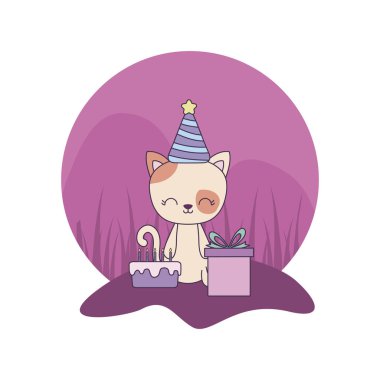 doğum günü ve hediye kutusu pasta ile sevimli kedi