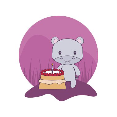 doğum günü pastası ile sevimli su aygırı hayvan