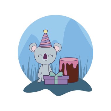 doğum günü ve hediye kutusu pasta ile sevimli koala