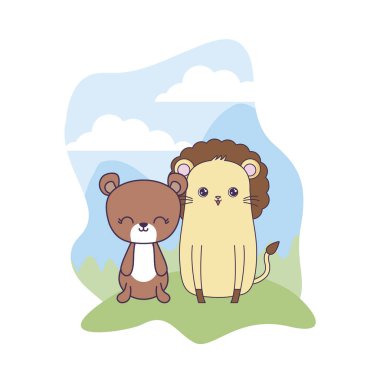 manzara ayı hayvanları ile sevimli aslan