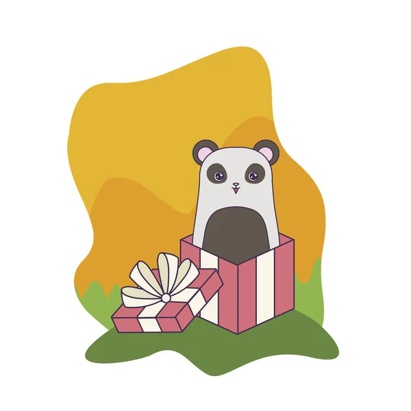 Oso panda animal en caja de regalo — Vector de stock