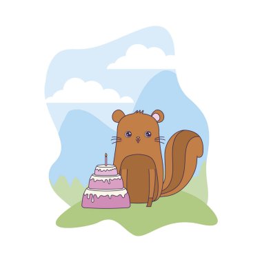 manzara doğum günü pastası ile sevimli sincap hayvan