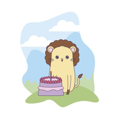 manzara doğum günü pastası ile sevimli aslan hayvan