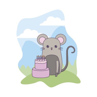 manzara doğum günü pastası ile sevimli fare hayvan