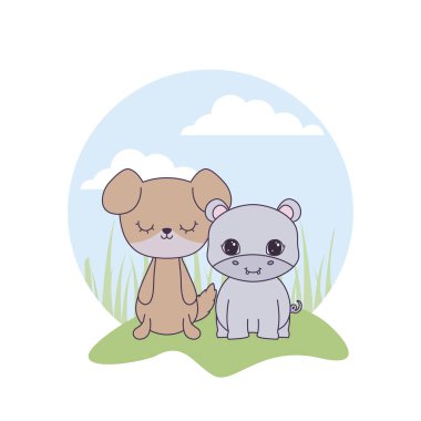 manzara su aygırı ile köpek