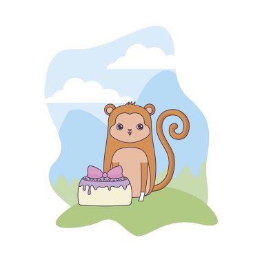 manzara doğum günü pastası ile sevimli maymun hayvan