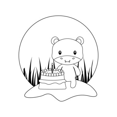 doğum günü pastası ile sevimli su aygırı hayvan