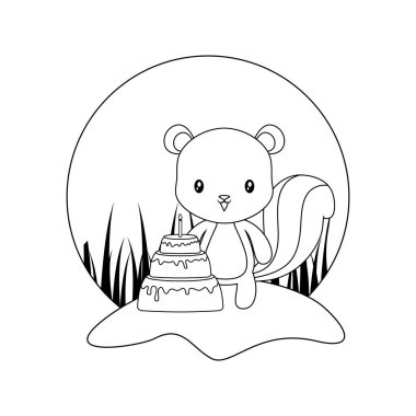 manzara doğum günü pastası ile sevimli sincap hayvan