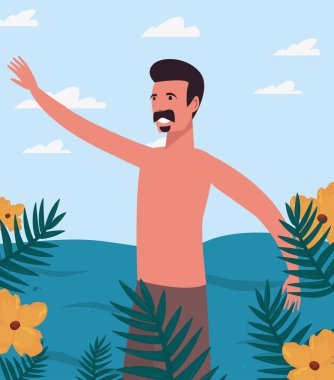 mayo tropik turist adam yaz çiçekleri yaprakları