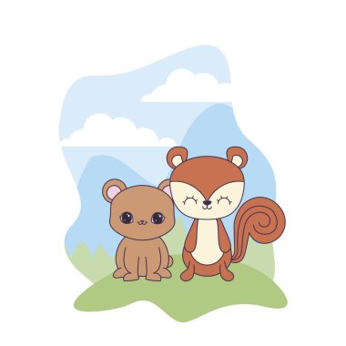 manzara ayı hayvanları ile sevimli sincap