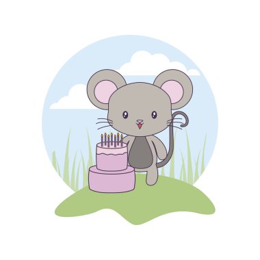 manzara doğum günü pastası ile sevimli fare hayvan